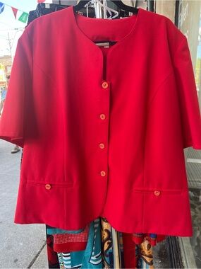Vintage 80s Red Button-Front Short Sleeve Jacket XXL
